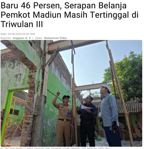 Baru 46 Persen, Serapan Belanja Pemkot Madiun Masih Tertinggal di Triwulan III