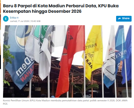 Baru 8 Parpol di Kota Madiun Perbarui Data, KPU Buka Kesempatan hingga Desember 2026