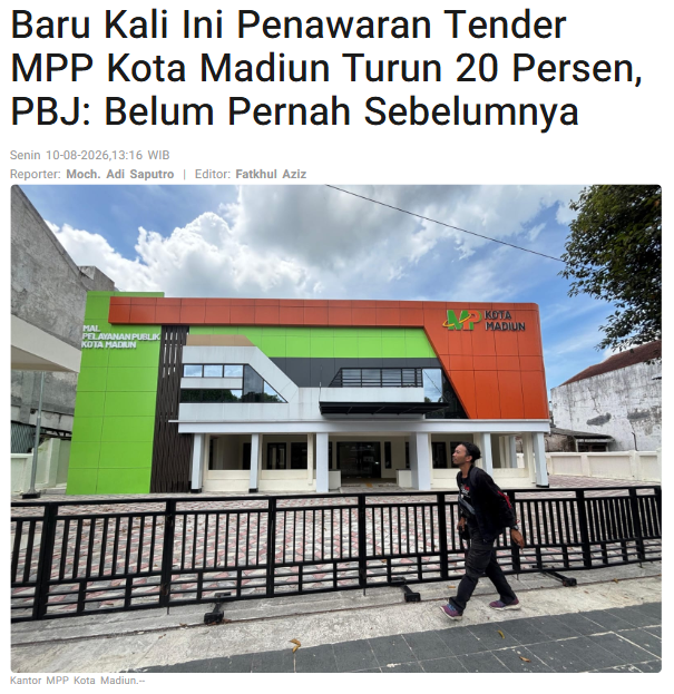 Baru Kali Ini Penawaran Tender MPP Kota Madiun Turun 20 Persen, PBJ: Belum Pernah Sebelumnya