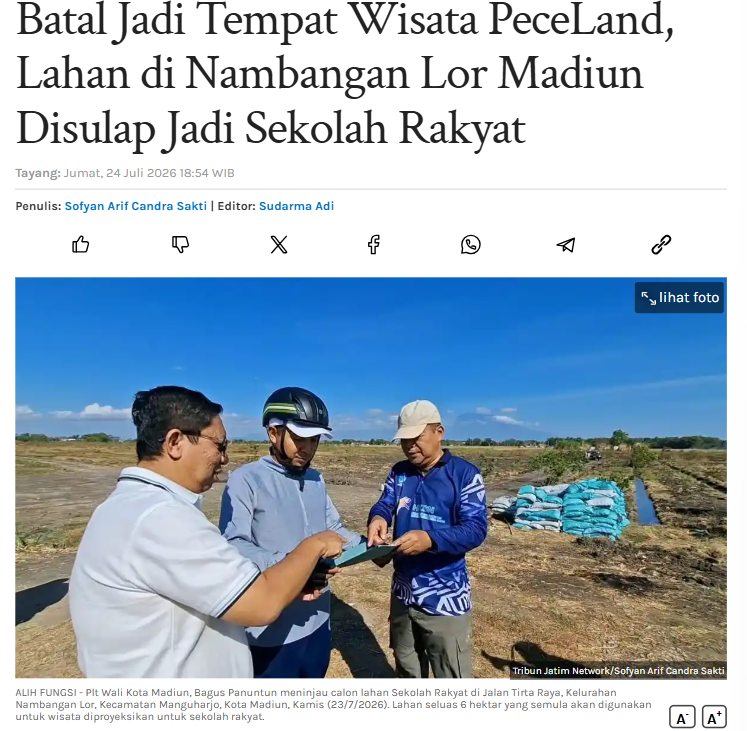 Batal Jadi Tempat Wisata PeceLand, Lahan di Nambangan Lor Madiun Disulap Jadi Sekolah Rakyat