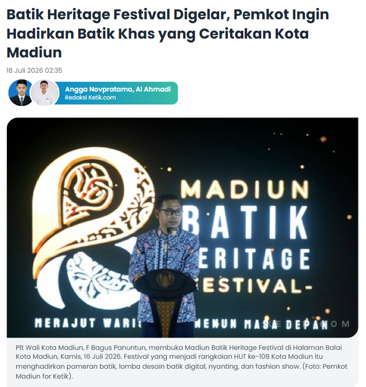 Batik Heritage Festival Digelar, Pemkot Ingin Hadirkan Batik Khas yang Ceritakan Kota Madiun