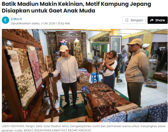 Batik Madiun Makin Kekinian, Motif Kampung Jepang Disiapkan untuk Gaet Anak Muda