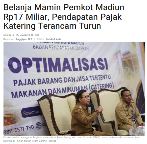 Belanja Mamin Pemkot Madiun Rp17 Miliar, Pendapatan Pajak Katering Terancam Turun