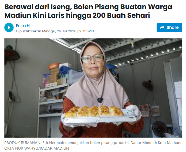 Berawal dari Iseng, Bolen Pisang Buatan Warga Madiun Kini Laris hingga 200 Buah Sehari