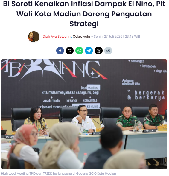 BI Soroti Kenaikan Inflasi Dampak El Nino, Plt Wali Kota Madiun Dorong Penguatan Strategi