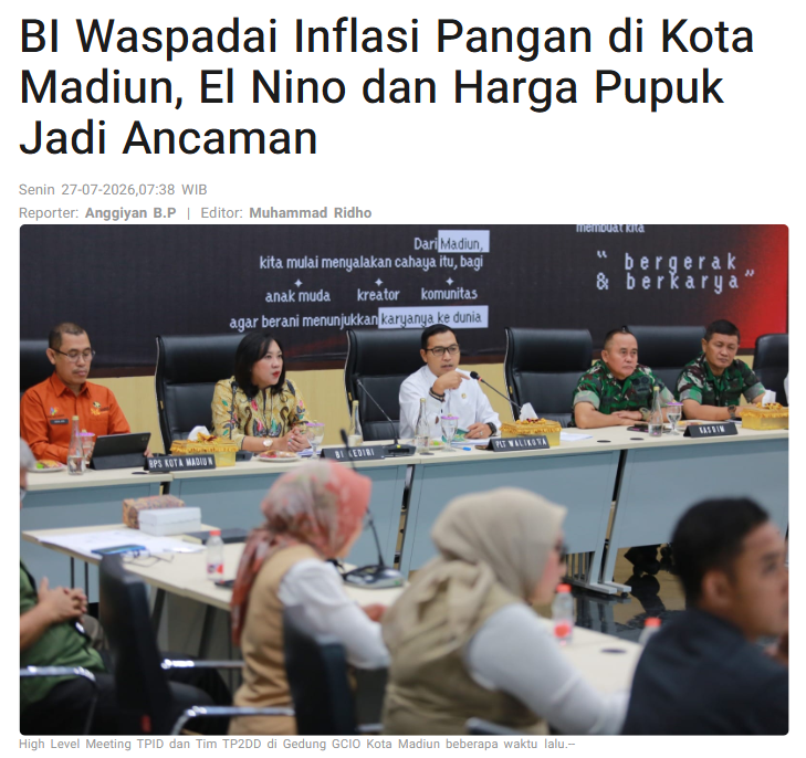 BI Waspadai Inflasi Pangan di Kota Madiun, El Nino dan Harga Pupuk Jadi Ancaman