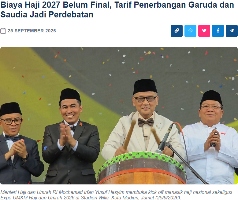 Biaya Haji 2027 Belum Final, Tarif Penerbangan Garuda dan Saudia Jadi Perdebatan