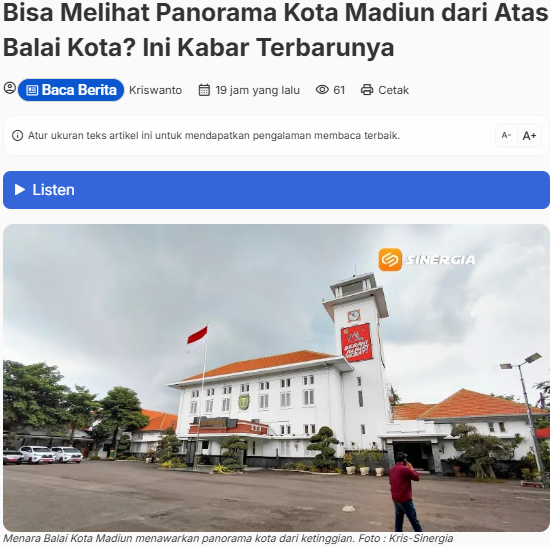Bisa Melihat Panorama Kota Madiun dari Atas Balai Kota? Ini Kabar Terbarunya