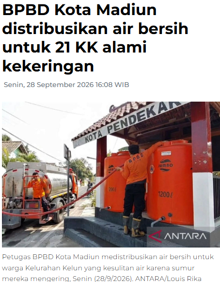 BPBD Kota Madiun distribusikan air bersih untuk 21 KK alami kekeringan