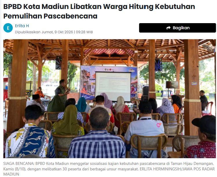 BPBD Kota Madiun Libatkan Warga Hitung Kebutuhan Pemulihan Pascabencana