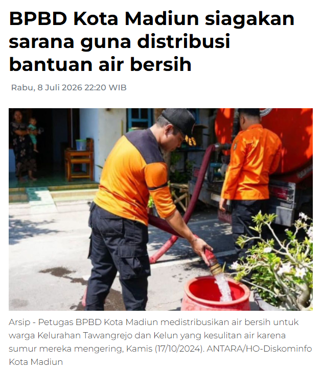 BPBD Kota Madiun siagakan sarana guna distribusi bantuan air bersih