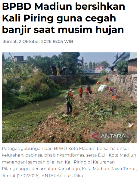 BPBD Madiun bersihkan Kali Piring guna cegah banjir saat musim hujan