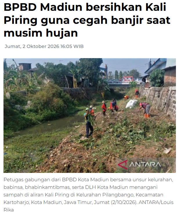 BPBD Madiun bersihkan Kali Piring guna cegah banjir saat musim hujan