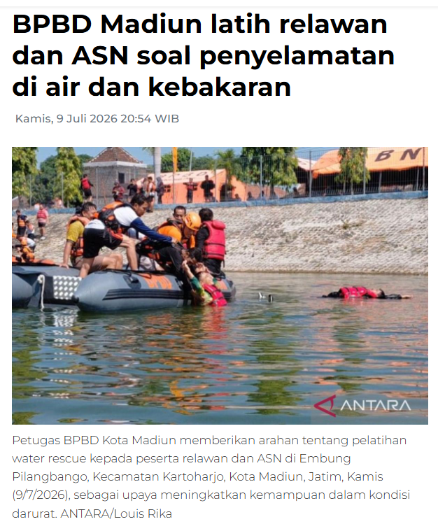 BPBD Madiun latih relawan dan ASN soal penyelamatan di air dan kebakaran