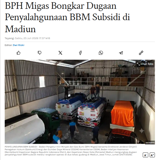BPH Migas Bongkar Dugaan Penyalahgunaan BBM Subsidi di Madiun