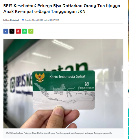 BPJS Kesehatan: Pekerja Bisa Daftarkan Orang Tua hingga Anak Keempat sebagai Tanggungan JKN