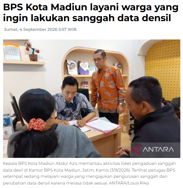 BPS Kota Madiun layani warga yang ingin lakukan sanggah data densil