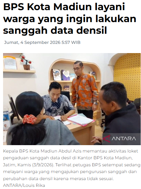 BPS Kota Madiun layani warga yang ingin lakukan sanggah data densil