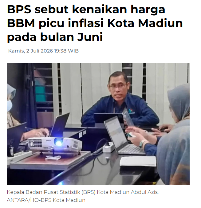 BPS sebut kenaikan harga BBM picu inflasi Kota Madiun pada bulan Juni