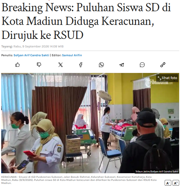 Breaking News: Puluhan Siswa SD di Kota Madiun Diduga Keracunan, Dirujuk ke RSUD