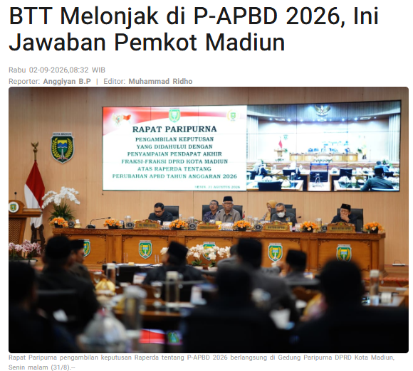 BTT Melonjak di P-APBD 2026, Ini Jawaban Pemkot Madiun