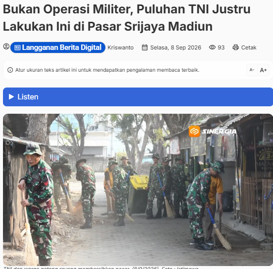 Bukan Operasi Militer, Puluhan TNI Justru Lakukan Ini di Pasar Srijaya Madiun