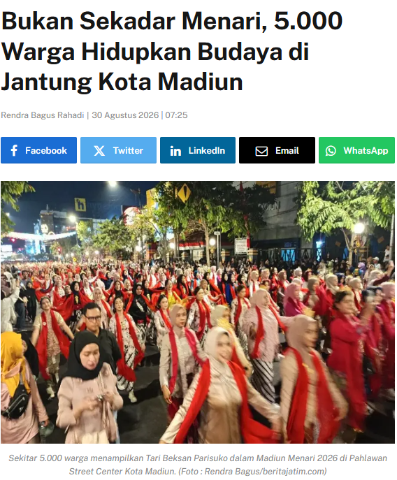 Bukan Sekadar Menari, 5.000 Warga Hidupkan Budaya di Jantung Kota Madiun