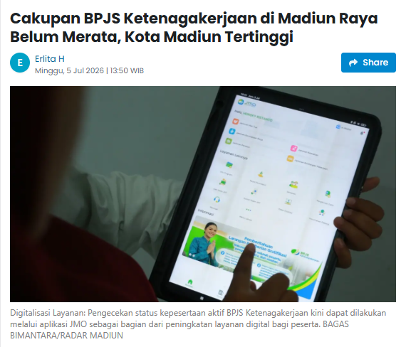 Cakupan BPJS Ketenagakerjaan di Madiun Raya Belum Merata, Kota Madiun Tertinggi