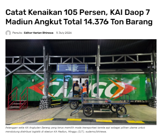 Catat Kenaikan 105 Persen, KAI Daop 7 Madiun Angkut Total 14.376 Ton Barang