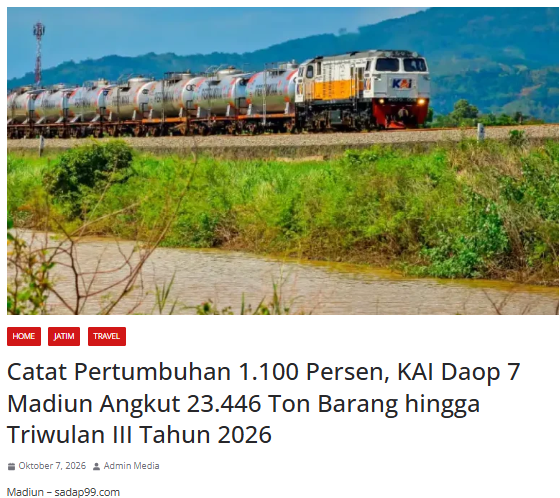 Catat Pertumbuhan 1.100 Persen, KAI Daop 7 Madiun Angkut 23.446 Ton Barang hingga Triwulan III Tahun 2026