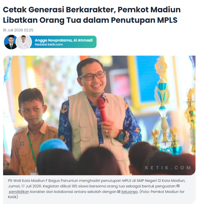 Cetak Generasi Berkarakter, Pemkot Madiun Libatkan Orang Tua dalam Penutupan MPLS