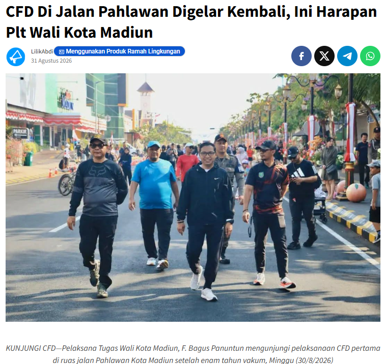 CFD Di Jalan Pahlawan Digelar Kembali, Ini Harapan Plt Wali Kota Madiun