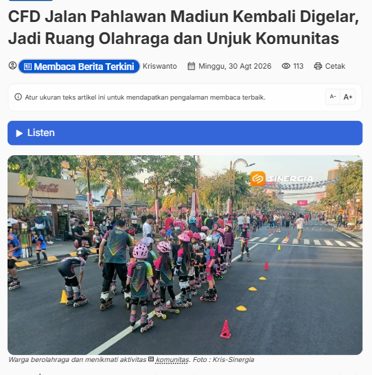 CFD Jalan Pahlawan Madiun Kembali Digelar, Jadi Ruang Olahraga dan Unjuk Komunitas