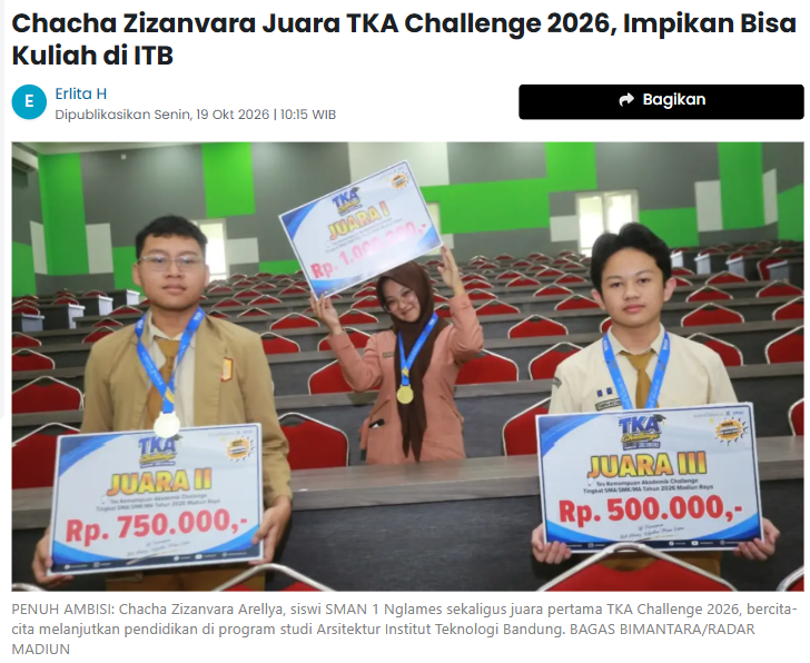 Chacha Zizanvara Juara TKA Challenge 2026, Impikan Bisa Kuliah di ITB