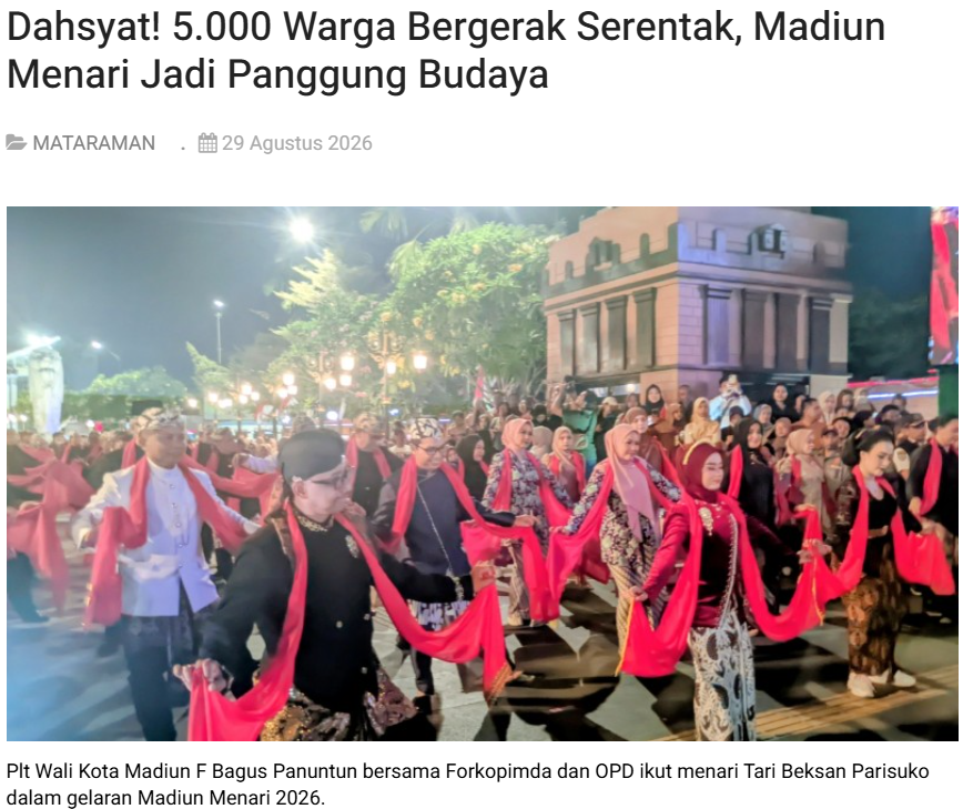 Dahsyat! 5.000 Warga Bergerak Serentak, Madiun Menari Jadi Panggung Budaya