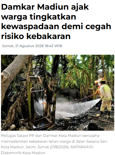 Damkar Madiun ajak warga tingkatkan kewaspadaan demi cegah risiko kebakaran