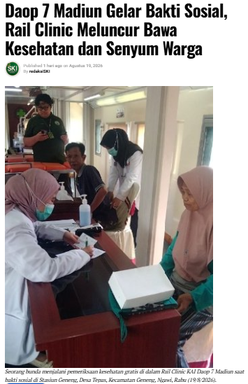 Daop 7 Madiun Gelar Bakti Sosial, Rail Clinic Meluncur Bawa Kesehatan dan Senyum Warga
