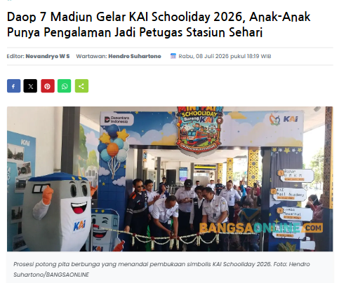 Daop 7 Madiun Gelar KAI Schooliday 2026, Anak-Anak Punya Pengalaman Jadi Petugas Stasiun Sehari