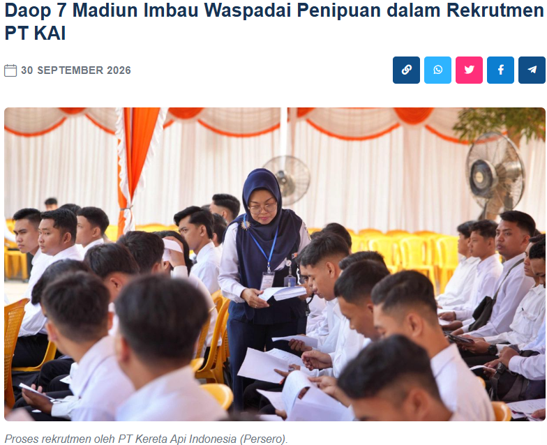 Daop 7 Madiun Imbau Waspadai Penipuan dalam Rekrutmen PT KAI