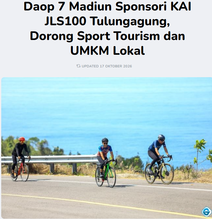 Daop 7 Madiun Sponsori KAI JLS100 Tulungagung, Dorong Sport Tourism dan UMKM Lokal