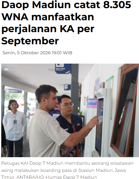 Daop Madiun catat 8.305 WNA manfaatkan perjalanan KA per September