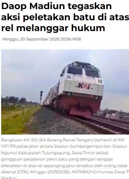 Daop Madiun tegaskan aksi peletakan batu di atas rel melanggar hukum