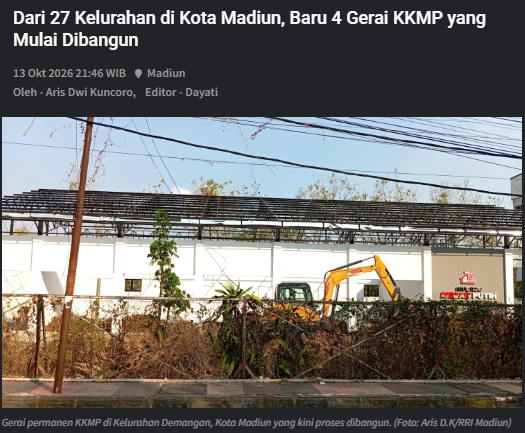 Dari 27 Kelurahan di Kota Madiun, Baru 4 Gerai KKMP yang Mulai Dibangun