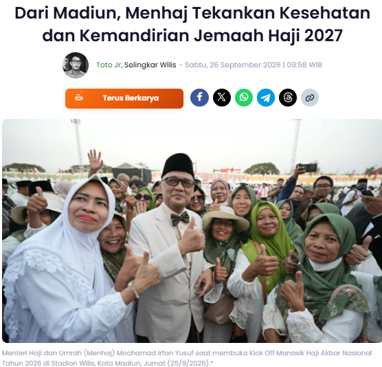 Dari Madiun, Menhaj Tekankan Kesehatan dan Kemandirian Jemaah Haji 2027