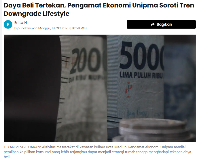 Daya Beli Tertekan, Pengamat Ekonomi Unipma Soroti Tren Downgrade Lifestyle