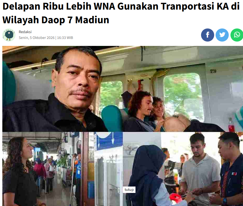 Delapan Ribu Lebih WNA Gunakan Tranportasi KA di Wilayah Daop 7 Madiun