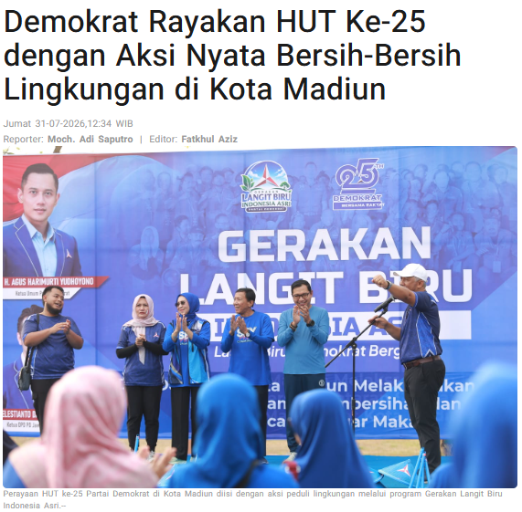 Demokrat Rayakan HUT Ke-25 dengan Aksi Nyata Bersih-Bersih Lingkungan di Kota Madiun