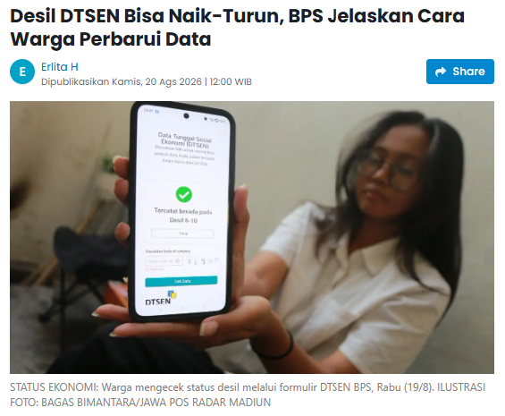 Desil DTSEN Bisa Naik-Turun, BPS Jelaskan Cara Warga Perbarui Data
