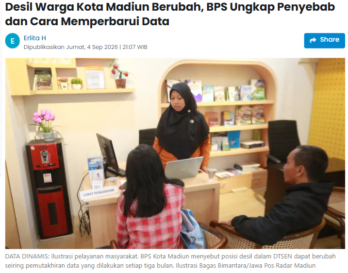 Desil Warga Kota Madiun Berubah, BPS Ungkap Penyebab dan Cara Memperbarui Data