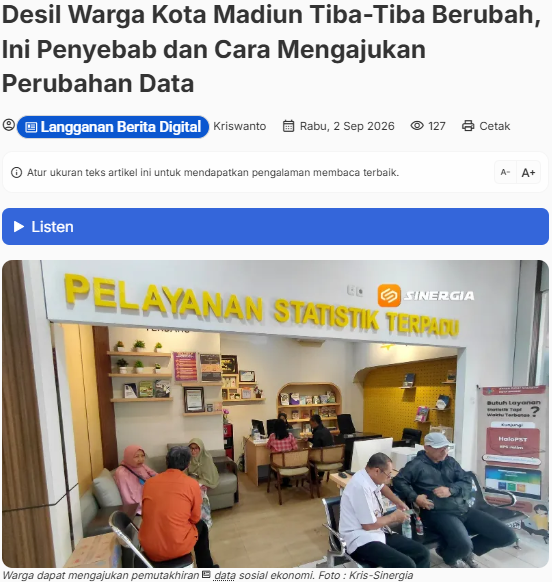 Desil Warga Kota Madiun Tiba-Tiba Berubah, Ini Penyebab dan Cara Mengajukan Perubahan Data